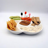 4 Compartment Ceramic & Wood Swish Serving Platter with Forks Set
