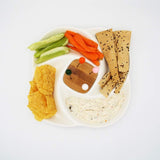 4 Compartment Ceramic & Wood Swish Serving Platter with Forks Set