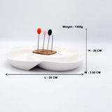 4 Compartment Ceramic & Wood Swish Serving Platter with Forks Set