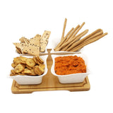 4 Ceramic Classy Bowls Serving Platter with Wooden Stand & Tray Set