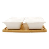 4 Ceramic Classy Bowls Serving Platter with Wooden Stand & Tray Set