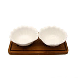2 Ceramic Classy Bowls Serving Platter with Wooden Stand & Tray Set