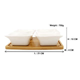 4 Ceramic Classy Bowls Serving Platter with Wooden Stand & Tray Set