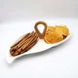 2 Compartment Ceramic Curvy Serving Platter with Wooden Handle
