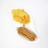 2 Compartment Ceramic Curvy Serving Platter with Wooden Handle