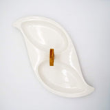 2 Compartment Ceramic Curvy Serving Platter with Wooden Handle