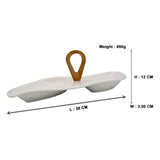 2 Compartment Ceramic Curvy Serving Platter with Wooden Handle