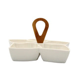 5 Compartment Ceramic Flower Serving Platter with Wooden Handle
