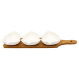 3 Ceramic Swanky Bowls Serving Platter with Wooden Stand & Tray Set