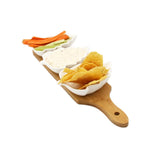 3 Ceramic Swanky Bowls Serving Platter with Wooden Stand & Tray Set