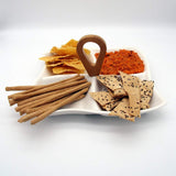 4 Compartment Ceramic Sway Serving Platter with Wooden Handle