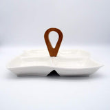 4 Compartment Ceramic Sway Serving Platter with Wooden Handle