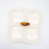 4 Compartment Ceramic Sway Serving Platter with Wooden Handle