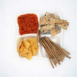 4 Compartment Ceramic Sway Serving Platter with Wooden Handle