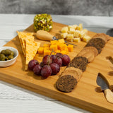 Bamboo Wood Cheese Serving Flat Platter with 3 Cheese Tools & Wooden Handle Set