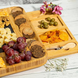 Bamboo Wood Cheese Serving Platter with in-built Double Drawer and 4 Cheese Tools Set