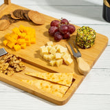 Bamboo Wood Cheese Serving Vertex Platter with 4 Cheese Tools & Wooden Handle Set