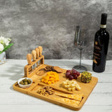 Bamboo Wood Cheese Serving Vertex Platter with 4 Cheese Tools & Wooden Handle Set