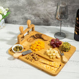 Bamboo Wood Cheese Serving Vertex Platter with 4 Cheese Tools & Wooden Handle Set
