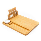 Bamboo Wood Cheese Serving Vertex Platter with 4 Cheese Tools & Wooden Handle Set