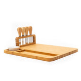 Bamboo Wood Cheese Serving Vertex Platter with 4 Cheese Tools & Wooden Handle Set