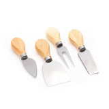 Bamboo Wood Cheese Serving Vertex Platter with 4 Cheese Tools & Wooden Handle Set