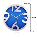 Aluminium Chunky Digits Wall Clock (Silver & Blue)