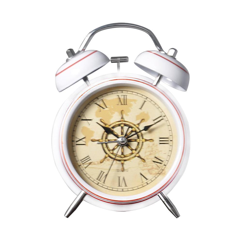 White & Gold Compass Desk Alarm Clock (Metal)