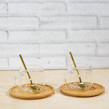 Borosilicate Cone Mug with Wooden Tray & Classy Golden Spoon Set (Set of 2)