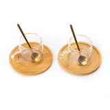 Borosilicate Cone Mug with Wooden Tray & Classy Golden Spoon Set (Set of 2)