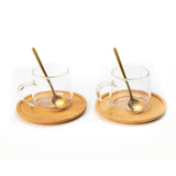 Borosilicate Cone Mug with Wooden Tray & Classy Golden Spoon Set (Set of 2)