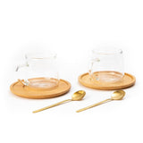 Borosilicate Cone Mug with Wooden Tray & Classy Golden Spoon Set (Set of 2)