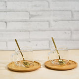 Borosilicate Cone Mug with Wooden Tray & Classy Golden Spoon Set (Set of 2)