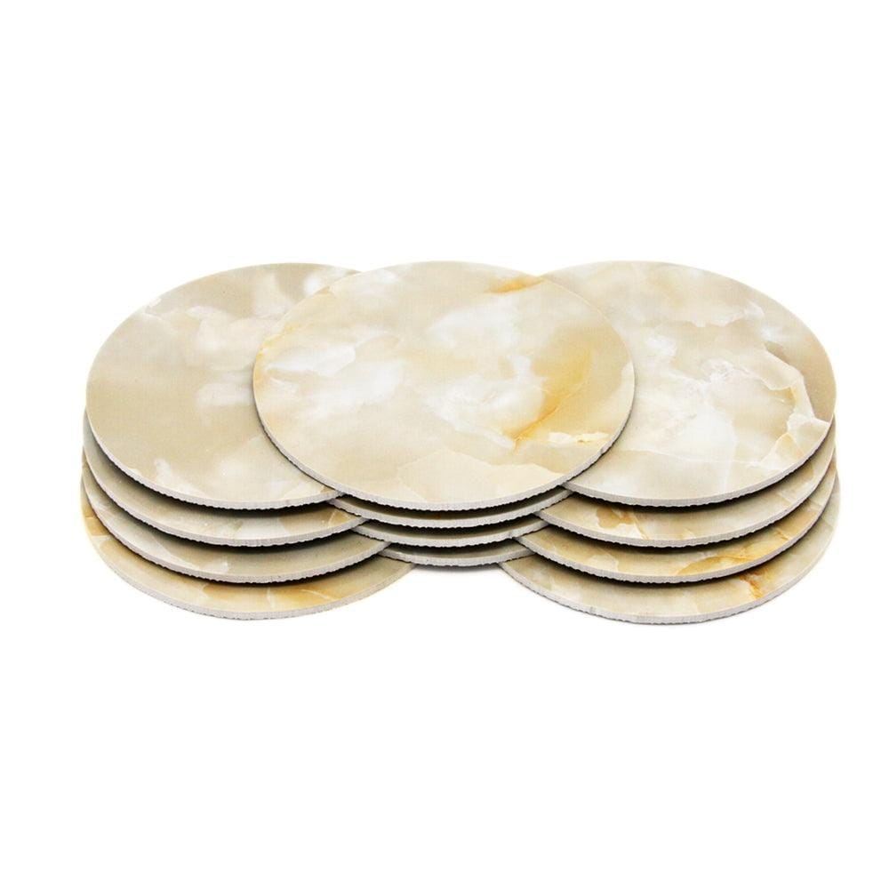 Designer Cream Moon Marble Tile 12 Coaster Set (Round)