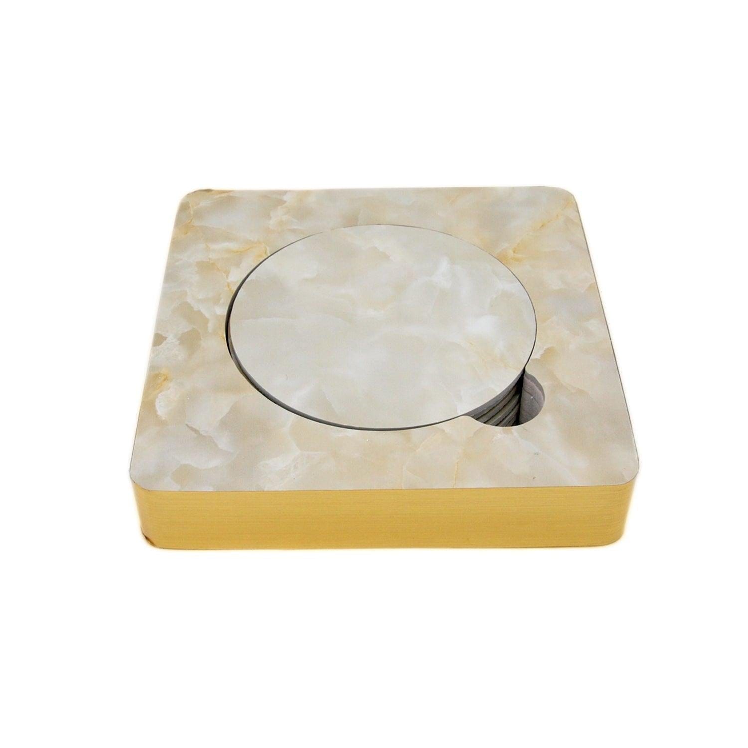 Designer Cream Moon Marble Tile 6 Coaster Set with Holder (Round)