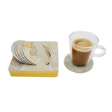 Designer Cream Moon Marble Tile 6 Coaster Set with Holder (Round)