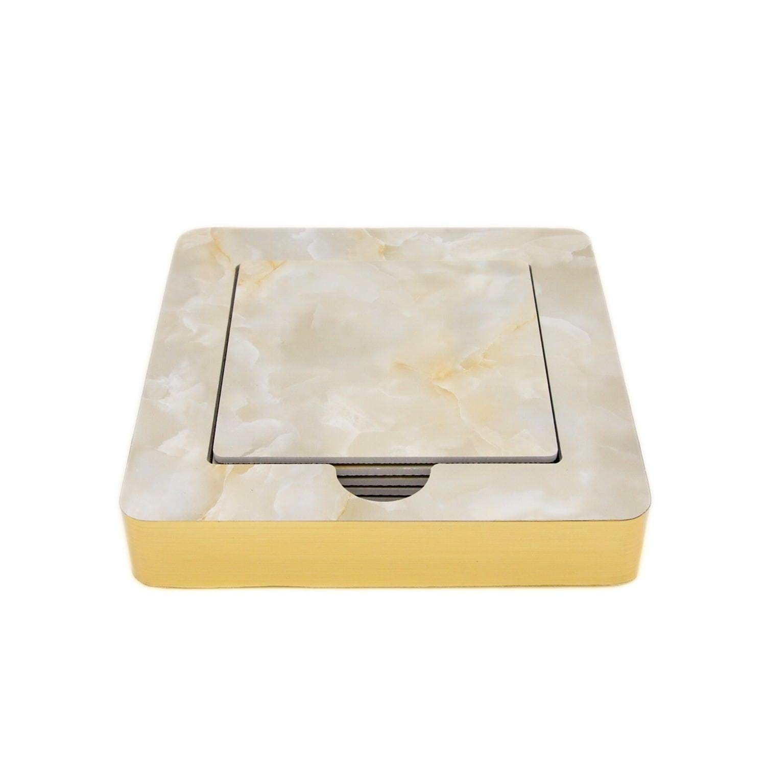 Designer Cream Moon Marble Tile 6 Coaster Set with Holder (Square)