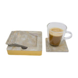 Designer Cream Moon Marble Tile 6 Coaster Set with Holder (Square)
