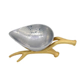 Curvy White Metal Bowl on Golden Brass Stem Stand Set