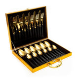 Splendour 24 Piece Stainelss Steel Cutlery Set in Classy Gift Box (Black & Gold)