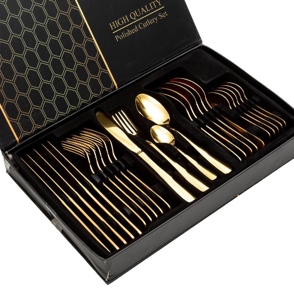 Aurelian 24 Piece Stainless Steel Cutlery Set in Classy Gift Box (Gold)