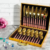 Aurum 24 Piece Stainelss Steel Cutlery Set in Classy Gift Box (Pink & Gold)