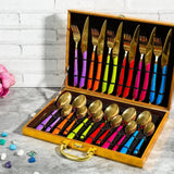 Magnifique 24 Piece Stainless Steel Cutlery Set in Classy Gift Box (Rainbow)