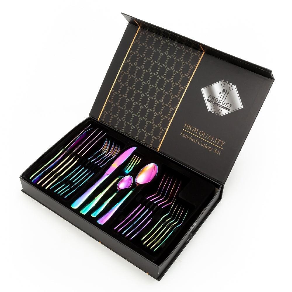 Enigma 24 Piece Stainless Steel Cutlery Set in Classy Gift Box (Rainbow Colours)