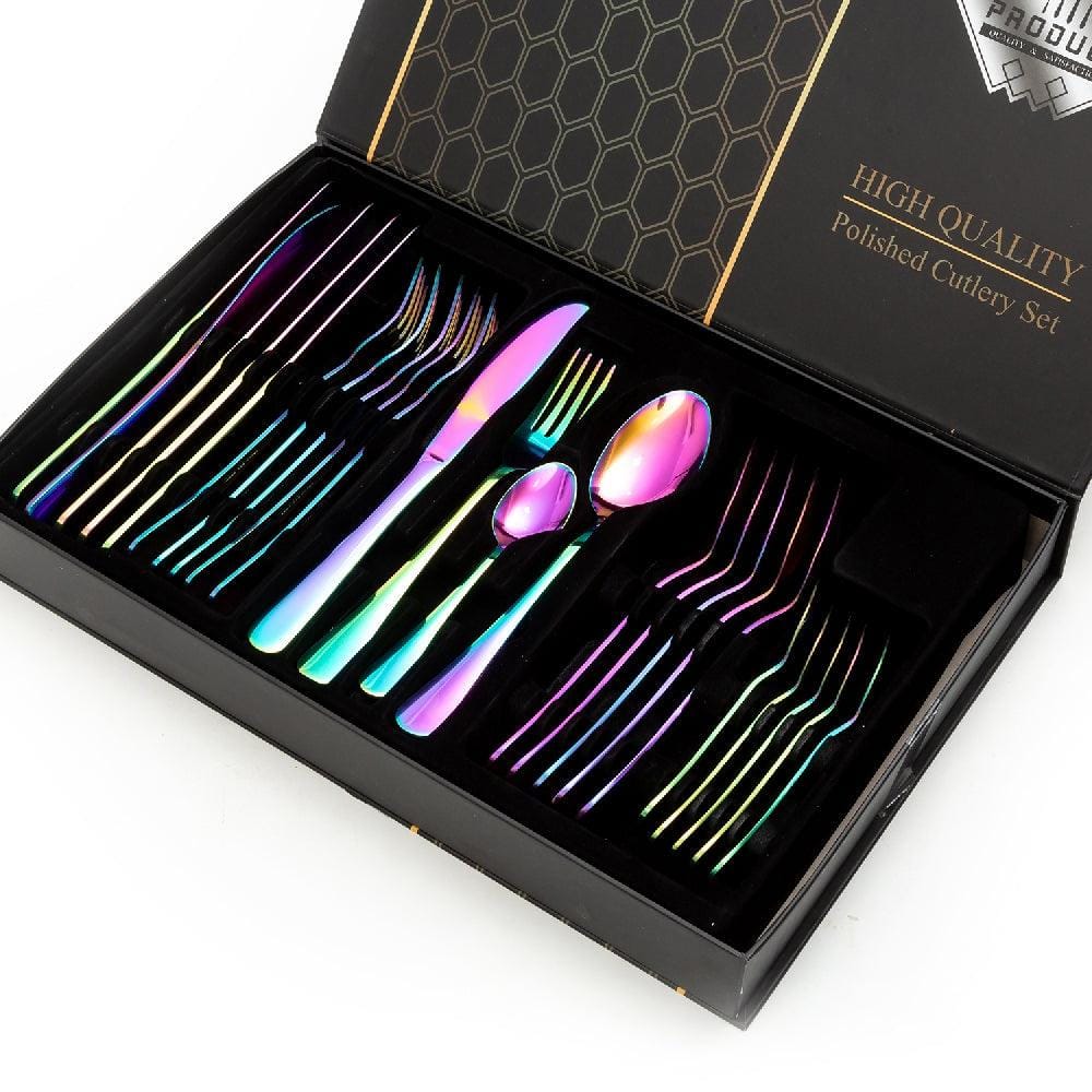 Enigma 24 Piece Stainless Steel Cutlery Set in Classy Gift Box (Rainbow Colours)