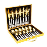 Aurum 24 Piece Stainelss Steel Cutlery Set in Classy Gift Box (White & Gold)