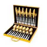 Aurum 24 Piece Stainelss Steel Cutlery Set in Classy Gift Box (White & Gold)