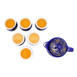 Deep Blue & Golden Ceramic Tea Pot & 6 Cup Sets with SS in Gift Box