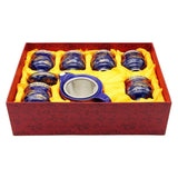 Deep Blue & Golden Ceramic Tea Pot & 6 Cup Sets with SS in Gift Box