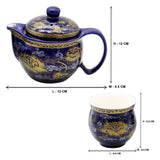 Deep Blue & Golden Ceramic Tea Pot & 6 Cup Sets with SS in Gift Box